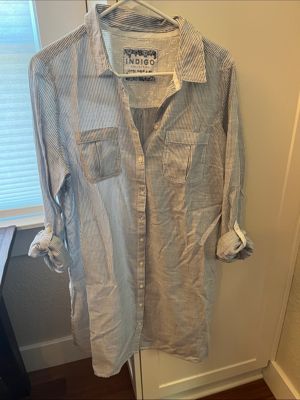Women’s Light Blue Striped Button-Down Dress/Cover-Up